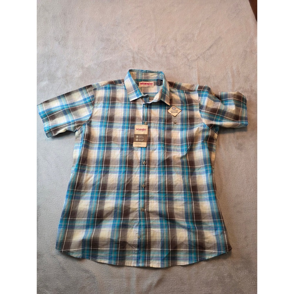 Wrangler Button Down Shirt Mens XL Blue Plaid Rugged Wear Performance Series NWT